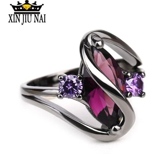 Trendy Purple Engagement Wedding Rings For Women Horse Eye Cz Black Gold Rings Party Jewelry emerald ring silver 925 jewelry
