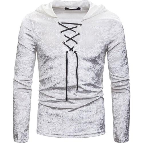 Autumn Men Long sleeve Hooded Flannel Velour casual t shirt Solid Drawstring Hip Hop Streetwear Slim fit Swag Velvet Tee Tops