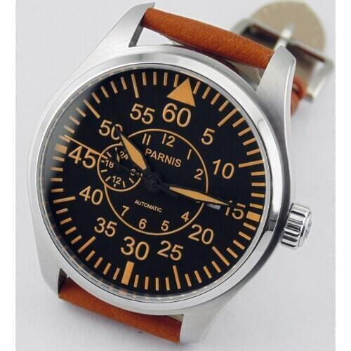 Parnis 44mm black dial with yellow mark Stainless steel Miyota Automatic Sapphire Mens Watch 1819