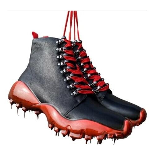 Thick-soled men Martin boots cushion soft-soled metal horse buckle boots cheese tide brand red and green contrast black epoxy
