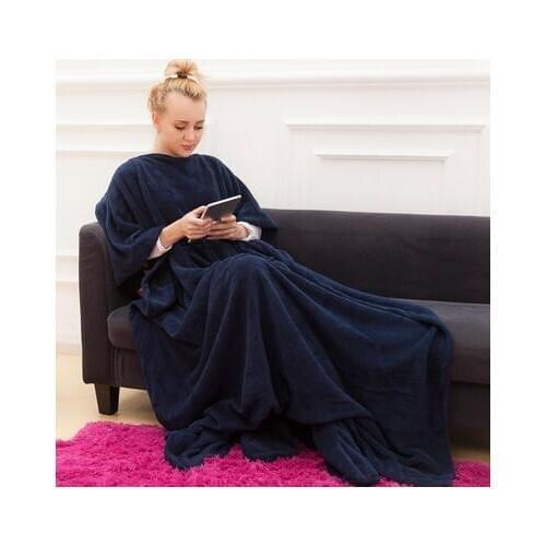 Soft Warm Blanket Long Fleece Blanket with Sleeves Coral Fleece Pocket Blanket Adult Winter Wash Flannel Blankets Robe