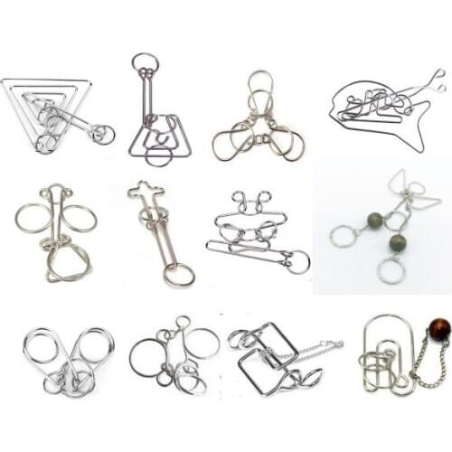 Set of 12PCS IQ Metal Wire Puzzle Magic Brain Teaser Puzzles Game for Adults Children