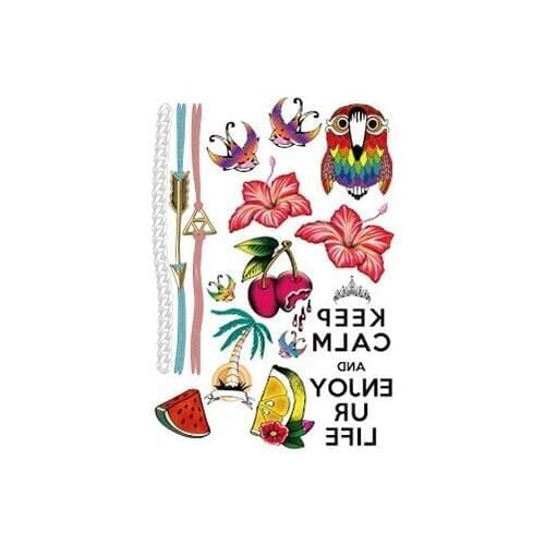 Owl Flower Fruit Coconut Letter Tattoos Stickers Women Body Waist Arm Art Tattoos Temporary Girls Butterfly Tatoos Rose Chains