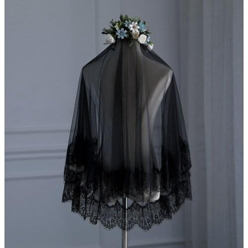 Cheaper Black Veil Wedding Veil No Comb Wedding Accessories Lace Bridal Veil Soft Tulle Veil