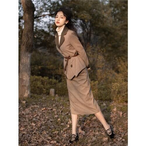 2019 new fashion womens clothing Two-piece plaid 2 piece set women