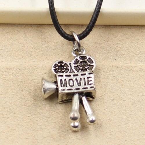 New Durable Black Faux Leather Movie Camera Projector Pendant Cord Choker Charm DIY Retro Boho Tibetan Necklace Jewelry