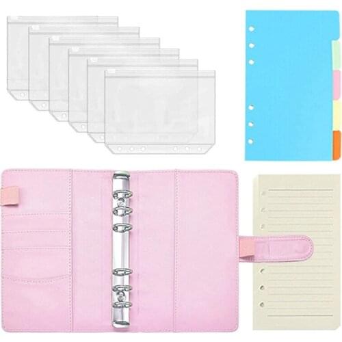 A6 PU Leather Notebook Binder Magnetic Refillable Binder Cover,with 6 Holes Binder Zipper Folders, A6 Loose Leaf Paper