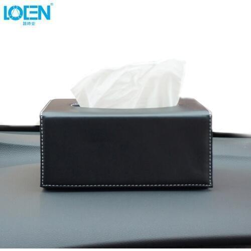 LOEN PU Leather car Home office travel tissue box holder Towel napkin Paper Rack Container Detachable black automobiles