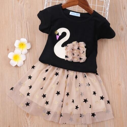 Girls Dress New Summer Princess Dress Cartoon Top+Mesh Dress 2Pcs Casual Dress Girls Clothes