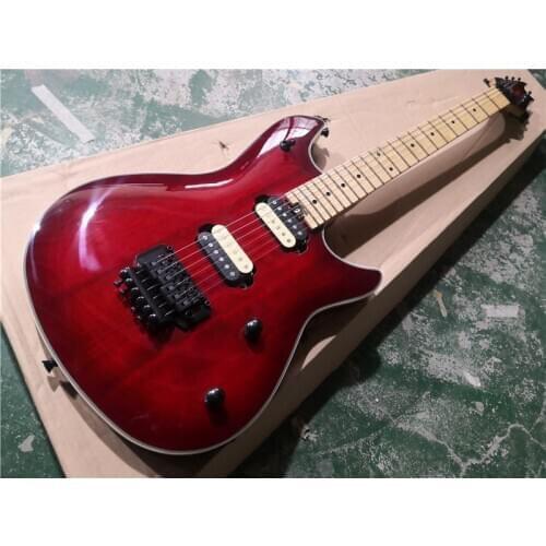 Free shipping custom 6 string guitar,transparent red guitar,basswood body,tremolo bridge,white black pickups,chrome button