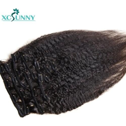 Kinky Straight Clip Ins Human Hair Clip In Hair Extensions Brazilian Hair Extension Clip Full Head 8Pcs/Set 10Pcs/Set xcsunny