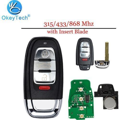 OkeyTech Remote Smart Key For Audi RS6 RS7 A3 A4 A5 A6 B5 B6 B8 C6 C7 8P Q5 4 Button 315/433/868MHZ Keyless Entry Insert Blade