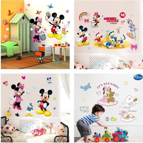 Disney Mickey Minnie PVC Creative Self Adhesive Wall Sticker DIY Waterproof Height Stickers For Kids Room Home Decoration Murals