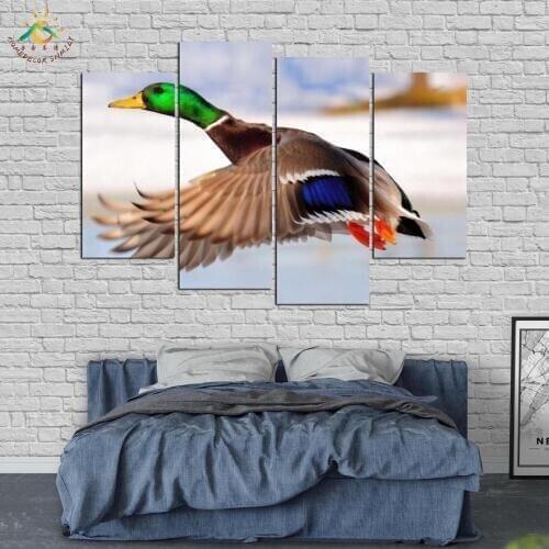 River Flying Duck Animal Modern Wall Art Canvas Painting Posters and Prints Pop Art Wall Pictures for Living Room 4 Pieces