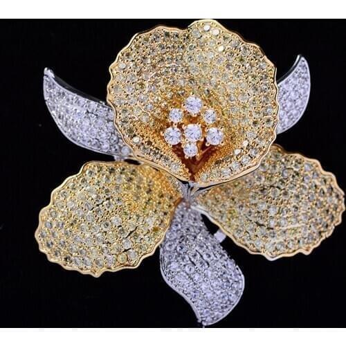 Luxury AAA Cubic Zirconia Flower Brooch Pin Vintage Rhinestone Crystal Orchid Pins and Brooches for Women Accessories Jewelry