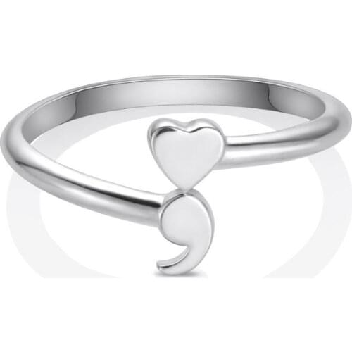 Semicolon Rings 925 Sterling Silver Health Awareness Inspirational Jewelry Closed Ring Drop Shipping YLQ7004