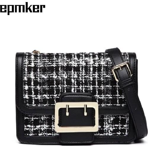 EPMKER Woolen Shoulder Bag Plaid Crossbody Bags Luxury Designer Handbags Brand Bags Top Quality Flap Fashionable Purses Lock Bag
