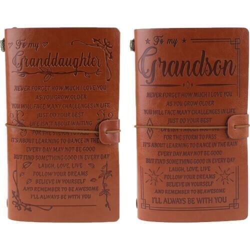 Vintage Engraved Faux Leather Journal Notebook Diary to Grandson Granddaughter Travel Notepad Gift 20x12cm