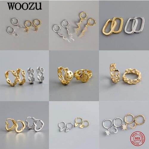 WOOZU Real 925 Sterling Silver Minimalist Link Chain Stud Earrings For Women Party Bohemian Hip Hop Birthday Jewelry Gifts 2021