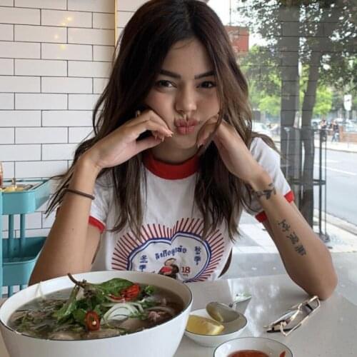 B-TOTO Embroidered Love White Pure Cotton Short-sleeved T-shirt Female Contrast Color Summer Loose Half-sleeved 2021