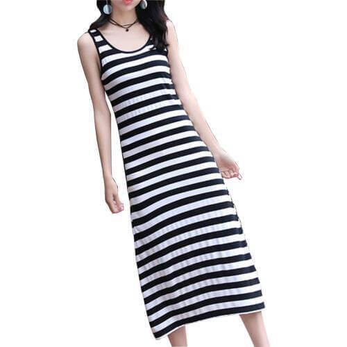 New women black long maxi dress summer autumn beach party office casual sleeveless O neck sundress female clothing