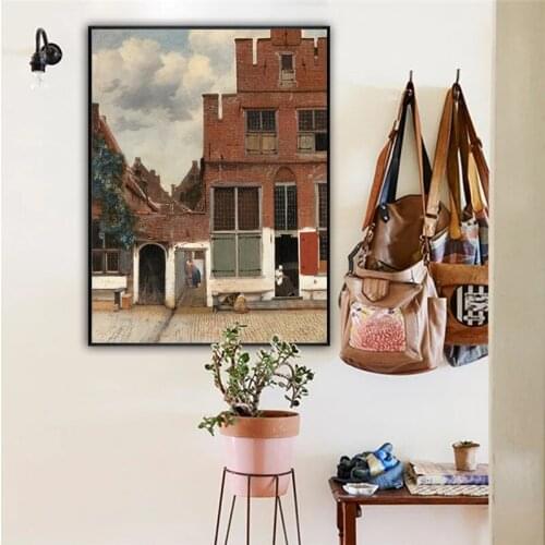 Famous Oil Paintings on Canvas Small Street Buildings By Vermeer Wall Art Reproduction Pictures for Home Room Decor No Frame