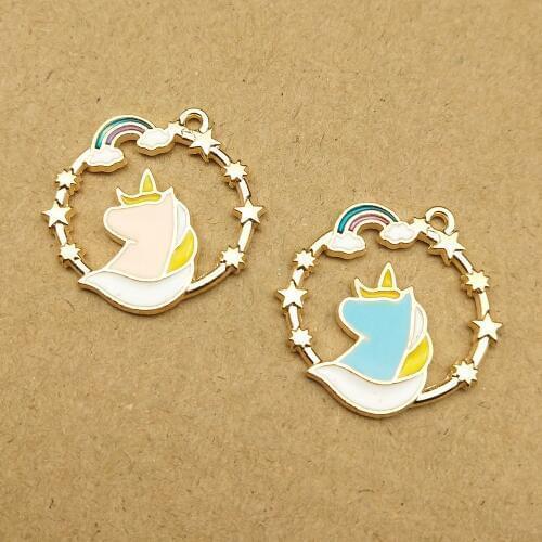 10pcs 23x24mm enamel unicorn charm for jewelry making earring pendant necklace and bracelet charm