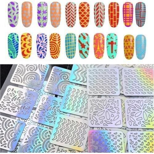 12Pcs Nail Art Hollow Template 1-24 Combination Geometric Pattern Heart Laser Nail Art Decoration Repair Decal Template Tool