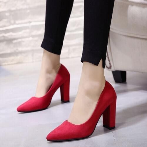 2018 new autumn suede shallow mouth 9CM high heel single shoes fashion solid color comfortable high heels