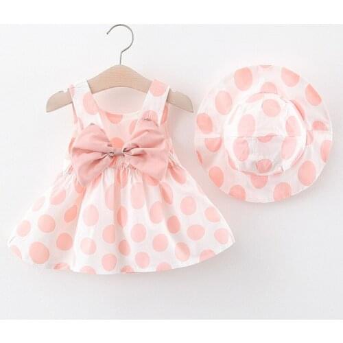 2021 New Fashion Baby Girl Dresses 0-3Y Summer Party Clothing Sleeveless Dots Princess Clothing Bow Hat Outfits Kids Dress