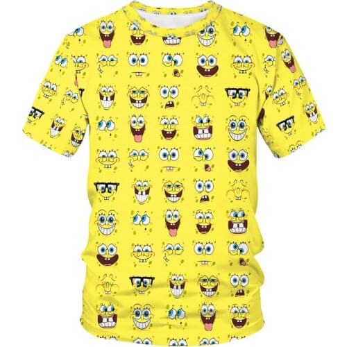 2021 Funny Yellow Bob t-Shirt Mens Sponge Family Printing 3D T-Shirt Sportswear Mens Cartoon Cartoon T-Shirt Unisex Hoodie Cut