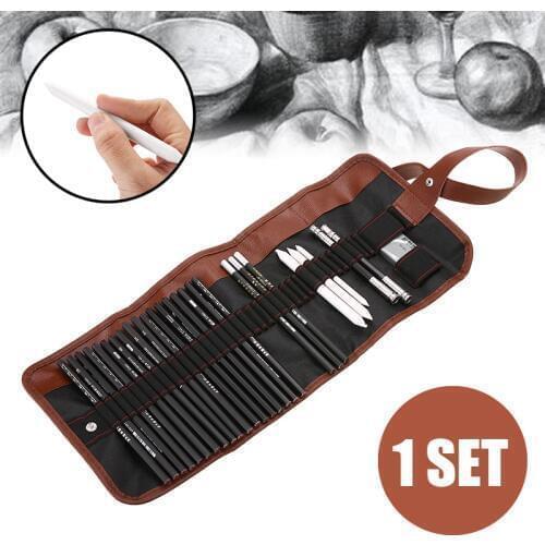 29in1 Sketching Drawing Pencils+Carbonized Pencil Art Eraser Roll Bag For Student Artist Professional Painting Art Craft Supplie