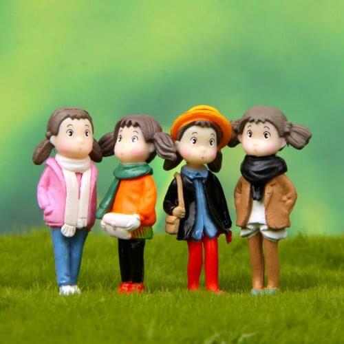 4Pcs/Set Winter girl Fairy Statue Small Pasture Garden Dollhouse Nest DIY Decoration Plant Miniatures Ornament for