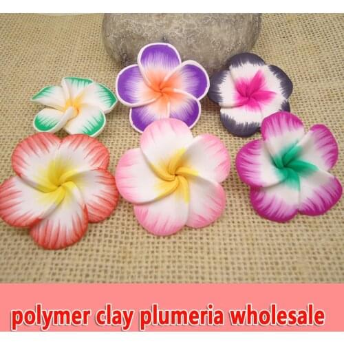 6pc/lot 45mm big colorful polymer clay plumeria flowers beads for diy necklace hairbands jewelry making decoration supplies