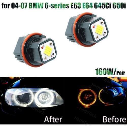 6000K White 160W High Power Angel Eyes LED Lights Ring Marker for 04-07 BMW 6-series E63 E64 645Ci 650i