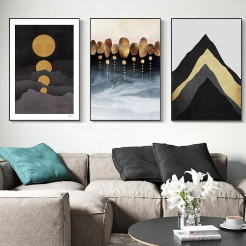 Abstract Landscape Moon Alpine Geometric Pattern Canvas Painting Posters Print Wall Art Modern Nordic Pictures for Living Room
