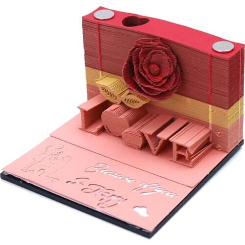 DIY Scrapbooking Omoshiroi Block Valentines Day Gift Rose Sticky Notes Creative Birthday Gift Rose Notes 3D Block Note