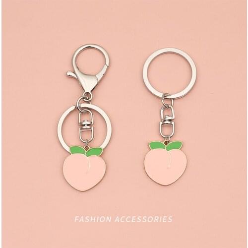 Cartoon Kawaii Pink Peach Keychain Car Bag Cute Diy Keyring Charm Airpods Pendant Fashion Metal Key Chains Trinket Couple Gifts