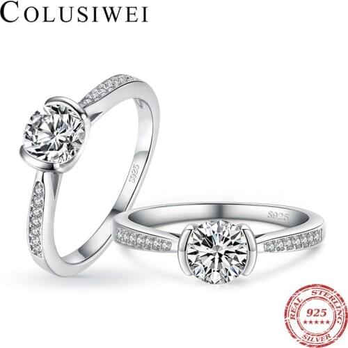 COLUSIWEI Shining Cute Solid Round Zirconia Fashion 925 Sterling Silver Wedding Engagement Rings for Women Unique Jewelry Gift