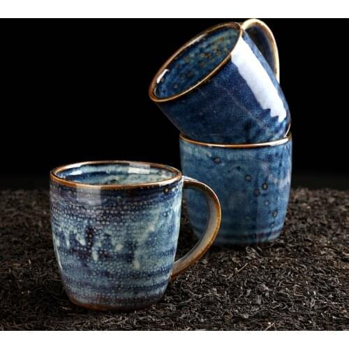 European Ceramic Coffee Cup Blue Retro Couple Mug Creative Home Breakfast Milk Mug Office Afternoon Tea Cup Coffee Accessories