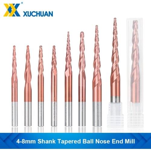 Milling Cutter Tapered Ball Nose End Mill 4-8mm Shank Spiral End Mill Tungsten Steel CNC Milling Carving Bit Milling Tools