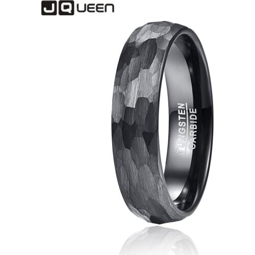 JQUEEN Wide 4mm 6mm 8mm Electric Black Hammering Textured Tungsten Steel Ring Men and Women Jewelry