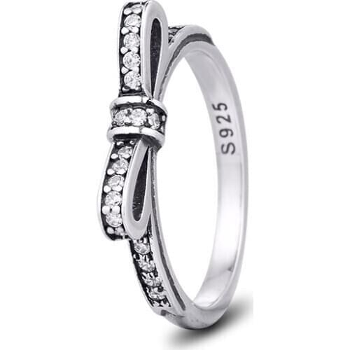 Authentic 925 Sterling Silver Jewelry Sparkling Bow Rings for Women Party Wedding Jewelry Sterling Silver Ring anillos Wholesale