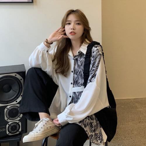 XEJ Korean Fashion Chiffon Blouse Street Style Blouse for Women Stitching Womens Long Sleeve Top Spring 2021 Womens Clothing