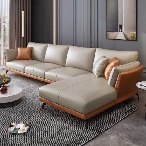 Italian style leather sofa head layer leather modern simple living room combination suit