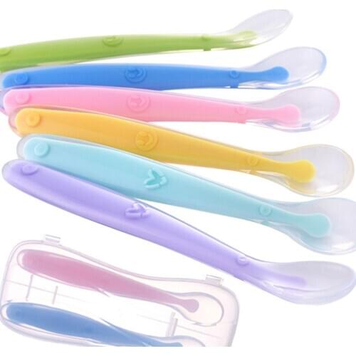 Hot Sale Baby Soft Silicone Spoon Candy Color Temperature Sensing Spoon Children Food Baby Feeding Tools baby gadgets