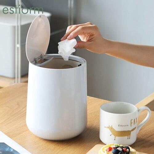Mini Desktop Trash Can with lid,Small Countertop Tabletop Trash Bin for Office Kithchen, Plastic Round press type Waste Bin