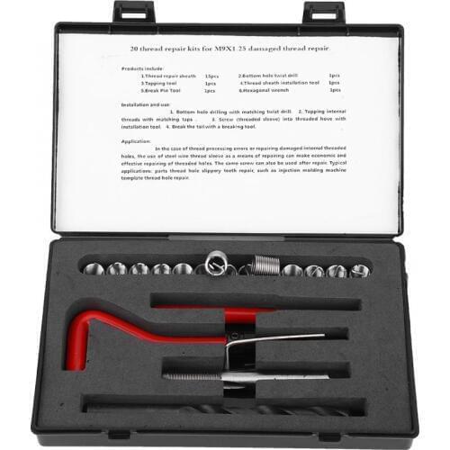 20Pcs M9x1.25 Thread Inserts Female Thread Repairing Accessory Car Thread Repair Kits Spanner Wrench Inserts Drill Tap Set
