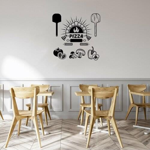 Pizza Wall Sticker Pizzeria Shop Logo Wall Decal For Kitchen Pizza Shop Fast Food Shop Wall Art Poster Mural Vinyl DW8346