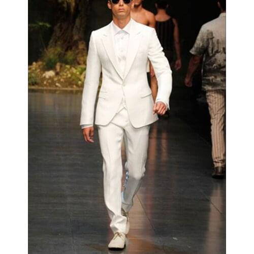 Spring Autumn New Gentlemen Classic Men Ivory Suits Slim Wedding Groom Wear Male Business Casual Suits (Vest + Pants + Blazer)